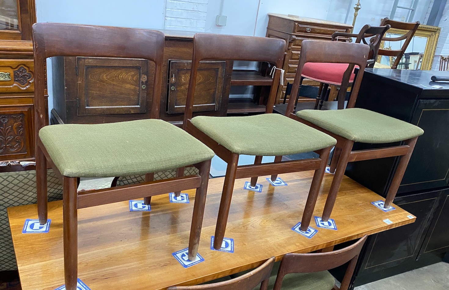 John Herbert for Younger furniture a set of six mid century teak dining chairs, width 48cm, depth 46cm, height 76cm